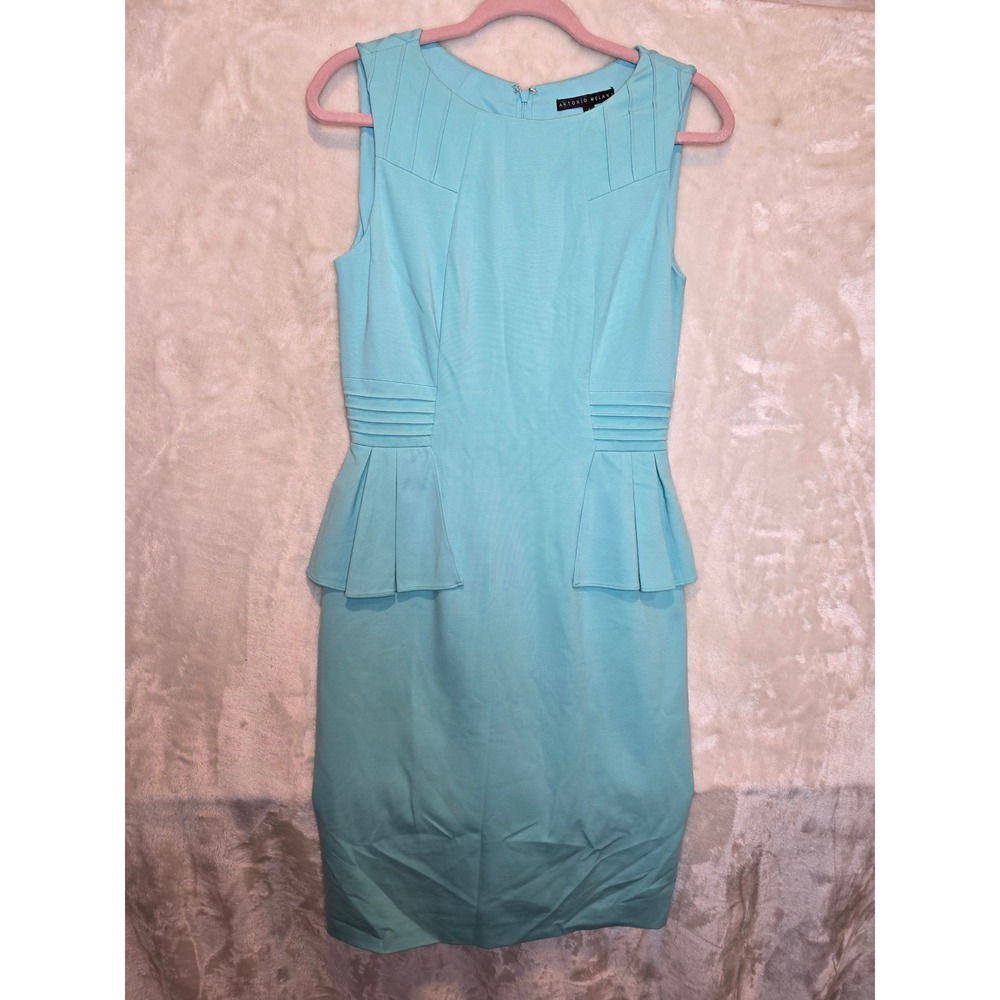 Antonio Melani Aqua Blue Peplum Sheath Jersey Dress Size 4